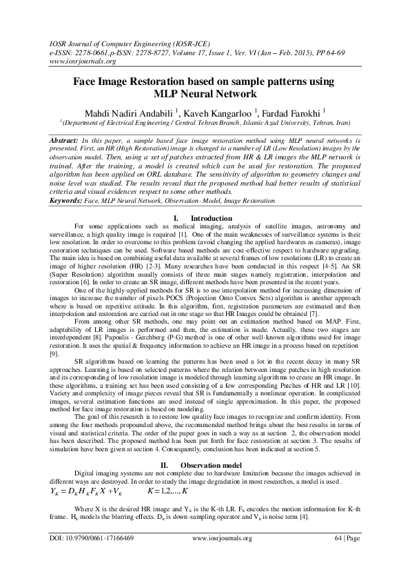 (PDF) Face Image Restoration based on sample patterns using MLP Neural ...