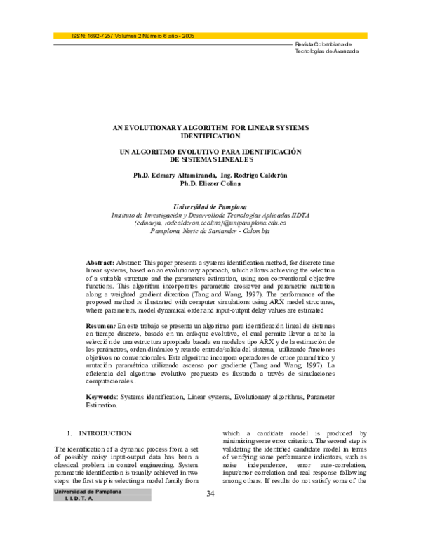 (PDF) An Evolutionary Algorithm for Linear Systems Identification Un ...