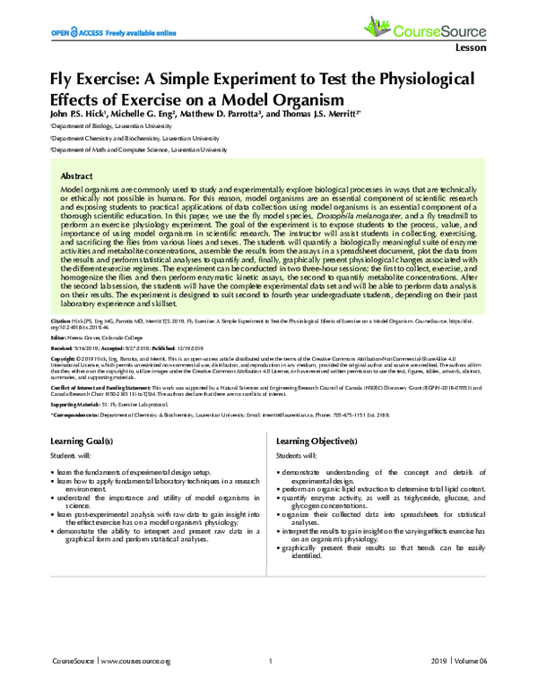 (PDF) Fly Exercise: A Simple Experiment to Test the Physiological ...