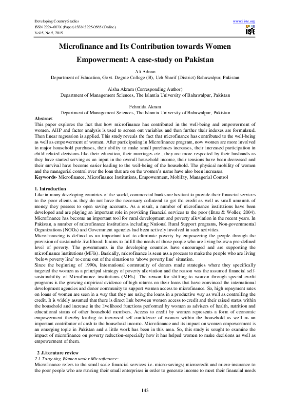 (PDF) Microfinance and Its Contribution towards Women Empowerment: A ...