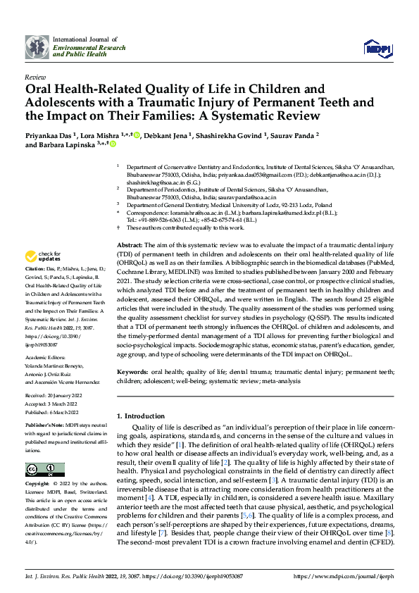 (PDF) Oral Health-Related Quality of Life in Children and Adolescents ...