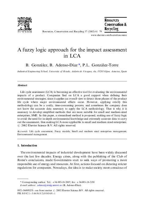 (PDF) A fuzzy logic approach for the impact assessment in LCA