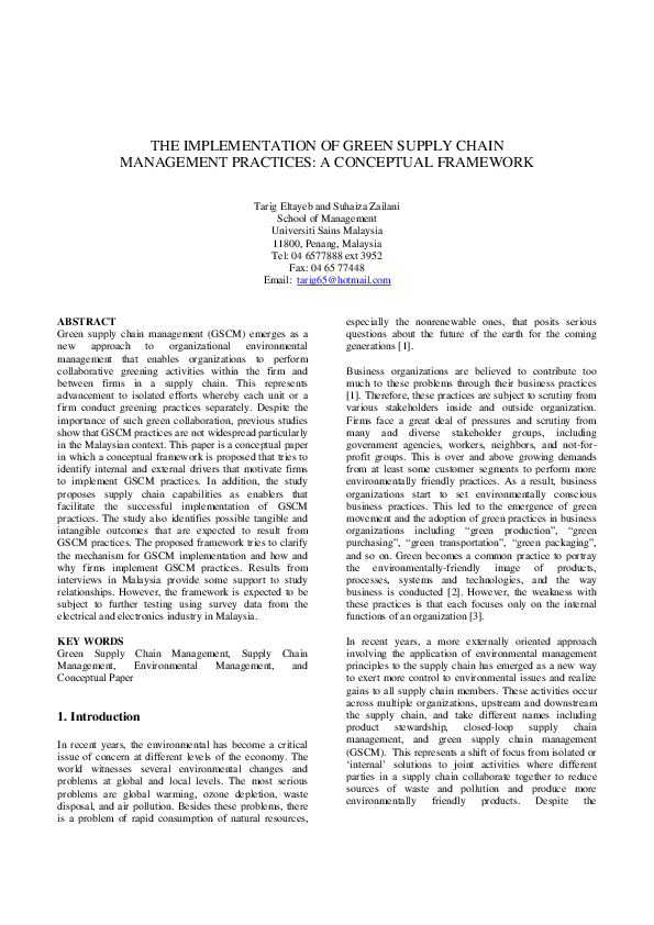 (PDF) The Implementation of Green Supply Chain Management Practices: A ...