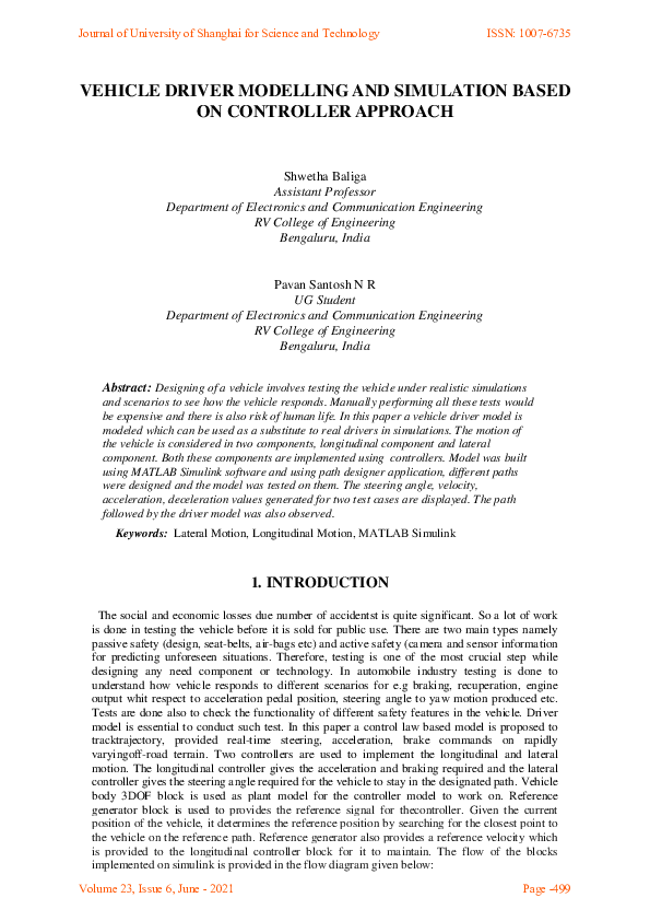 (PDF) Vehicle Driver Modeling and Simulation Based on Controller Approach
