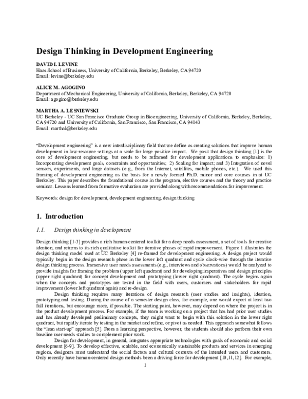 (PDF) Design thinking in development engineering