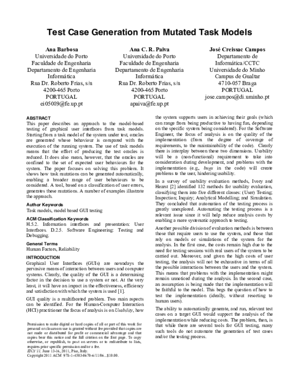 (PDF) Test case generation from mutated task models