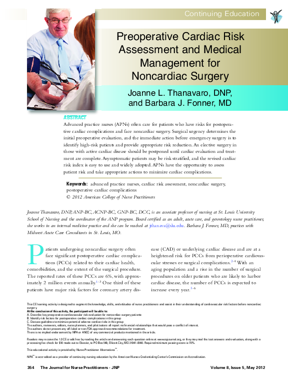 (PDF) Preoperative Cardiac Risk Assessment and Medical Management for ...