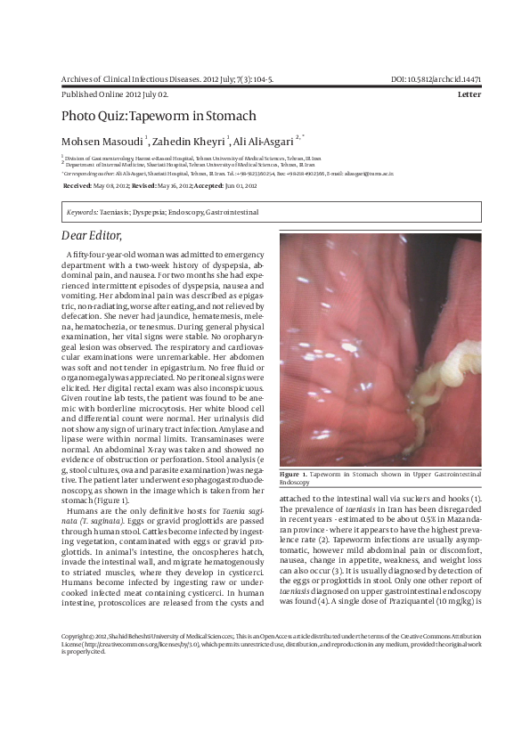(PDF) Photo Quiz: Tapeworm in Stomach