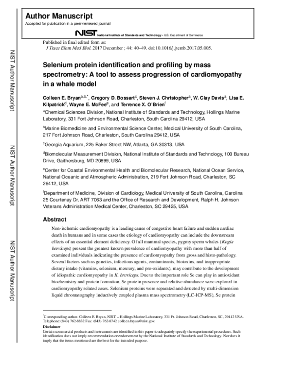 (PDF) Selenium protein identification and profiling by mass ...