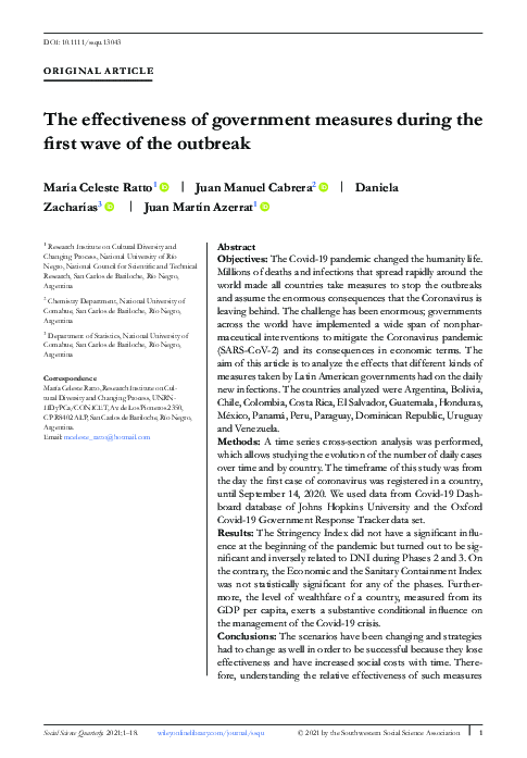 (PDF) The effectiveness of government measures during the first wave of ...