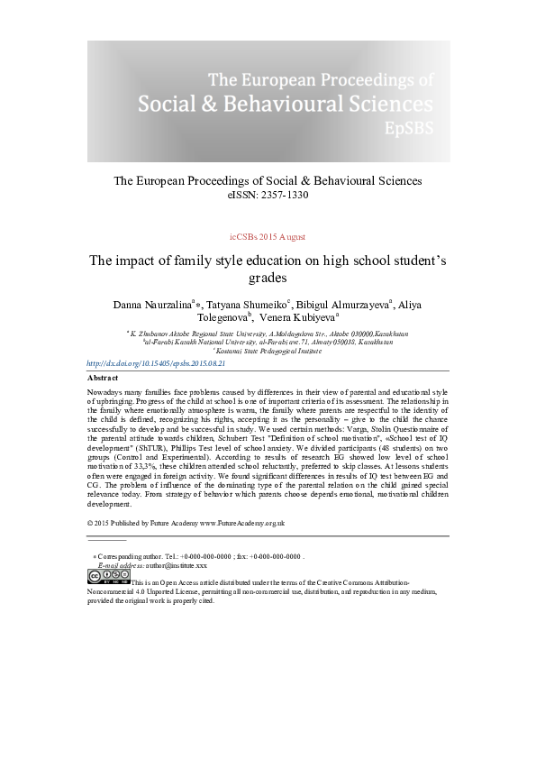 (PDF) The impact of family style education on high school student’s grades