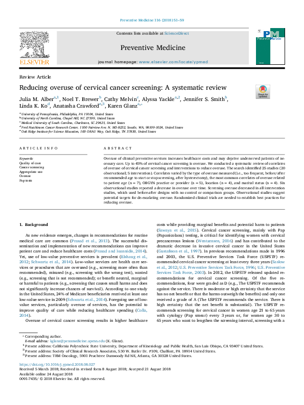 (PDF) Reducing overuse of cervical cancer screening: A systematic review