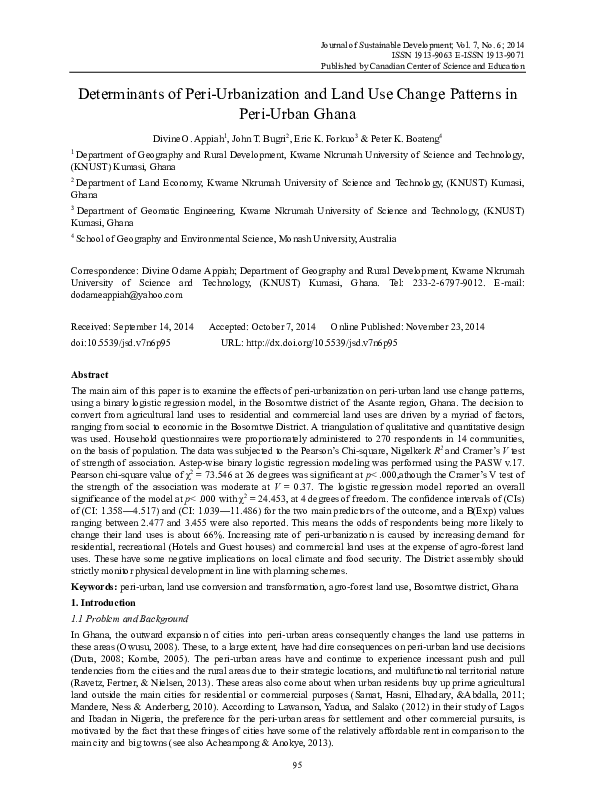 (PDF) Determinants of Peri-Urbanization and Land Use Change Patterns in