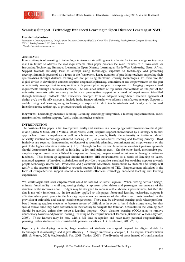 (PDF) Seamless Support: Technology Enhanced Learning in Open Distance ...