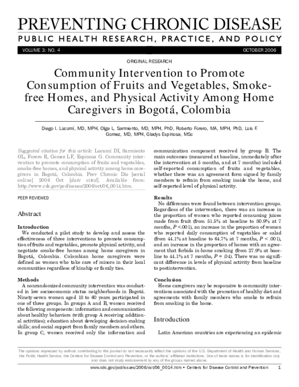 (PDF) Community Intervention to Promote Consumption of Fruits and ...