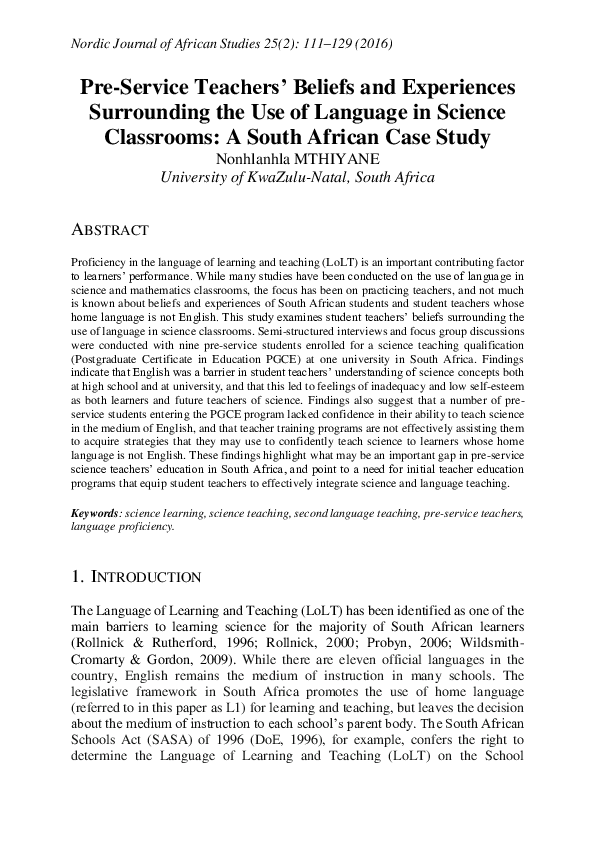 (PDF) Pre-Service Teachers’ Beliefs and Experiences Surrounding the Use ...