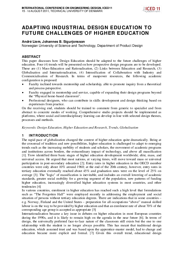 (PDF) Adapting Industrial Design Education to Future Challenges of ...