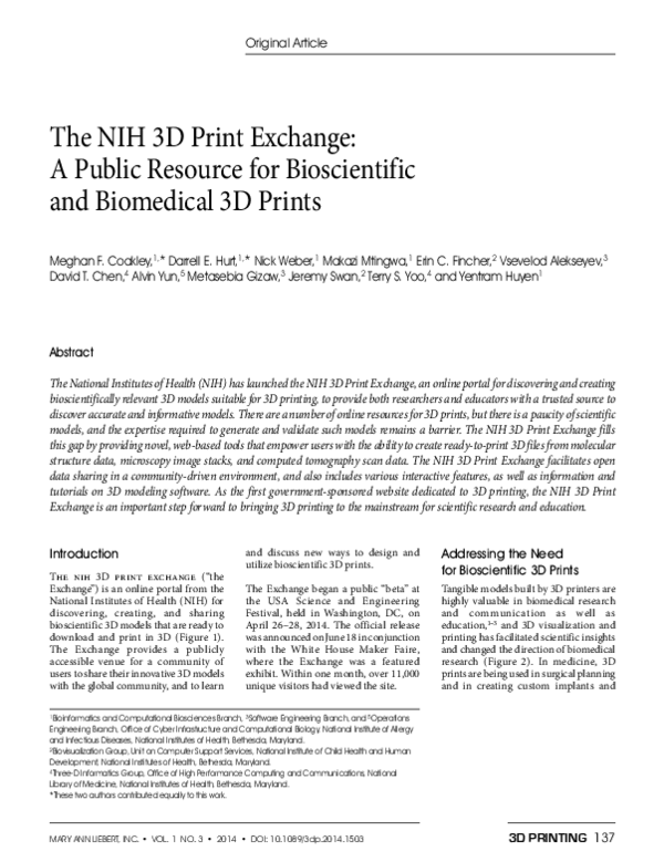 (PDF) The NIH 3D Print Exchange: A Public Resource for Bioscientific ...