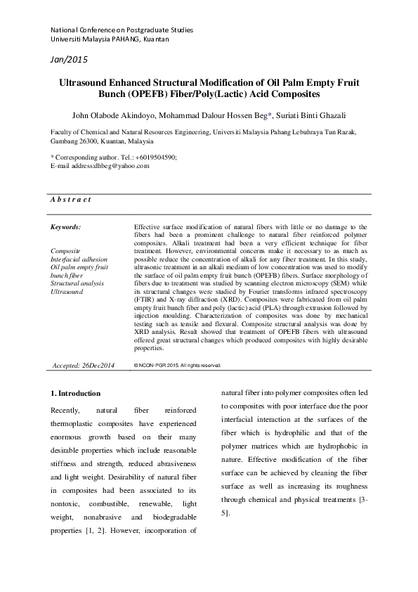 (PDF) Ultrasound Enhanced Structural Modification of Oil Palm Empty ...