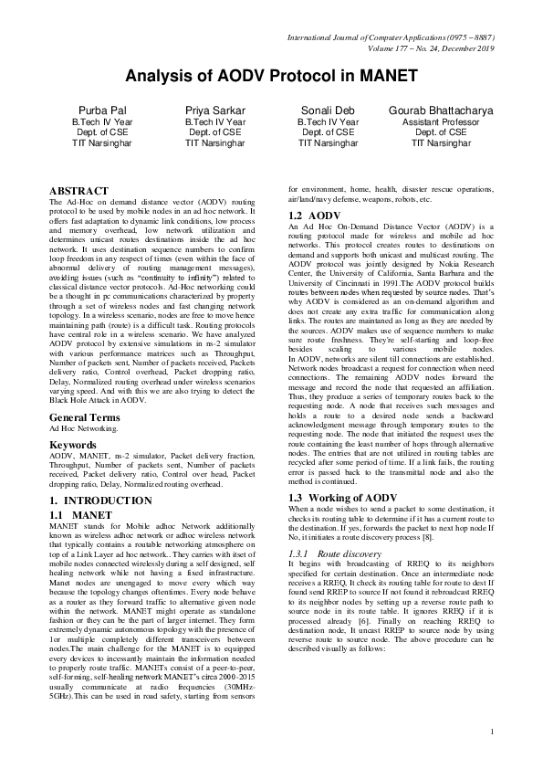 (PDF) Analysis of AODV Protocol in MANET