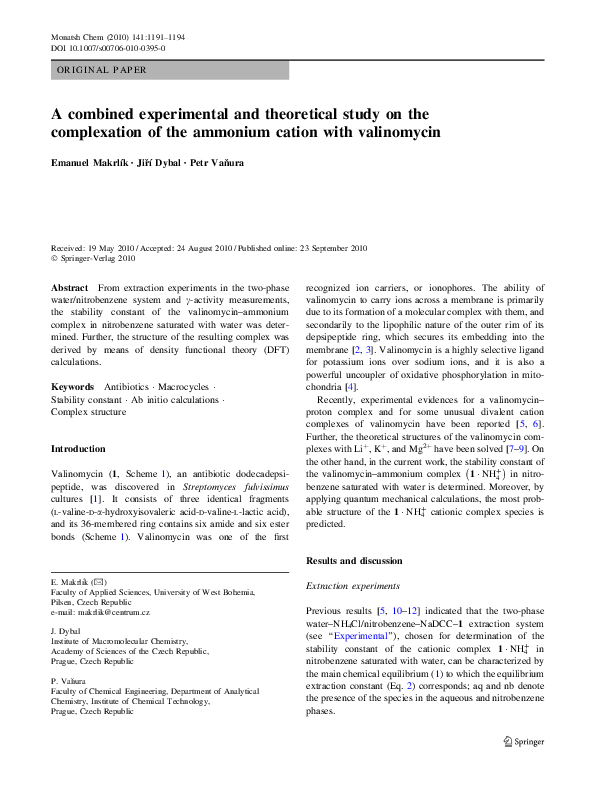 (PDF) A combined experimental and theoretical study on the complexation ...