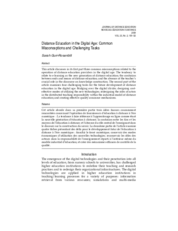 (PDF) Distance Education in the Digital Age: Common Misconceptions and