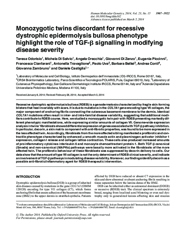 (PDF) Monozygotic twins discordant for recessive dystrophic ...