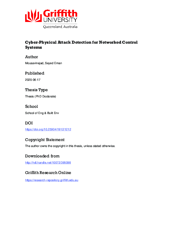 (PDF) Cyber-Physical Attack Detection for Networked Control Systems