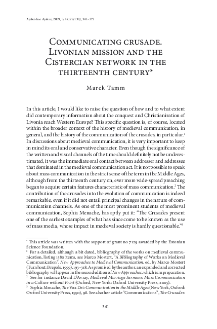 Communicating Crusade. Livonian Mission and the Cistercian Network in the Thirteenth Century