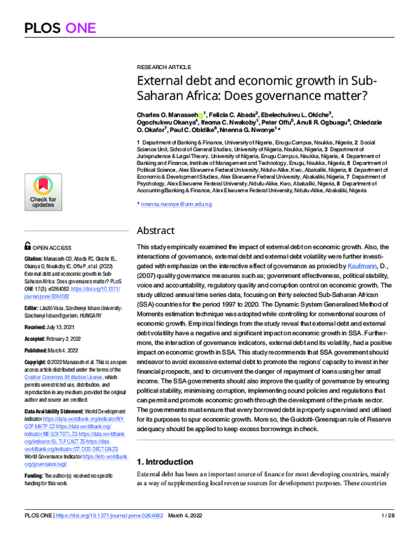 (PDF) External debt and economic growth in Sub-Saharan Africa: Does ...