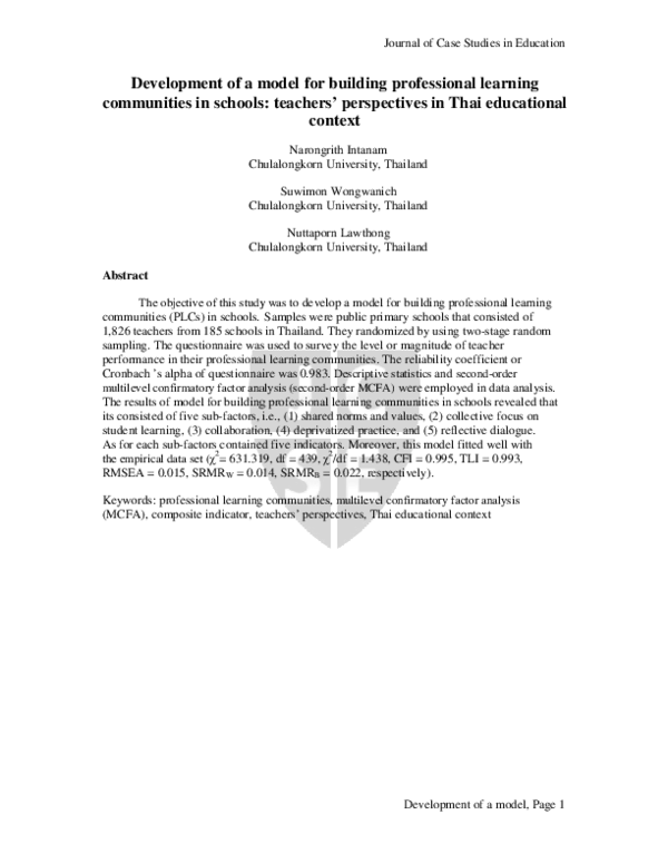 (PDF) Development of a Model for Building Professional Learning ...