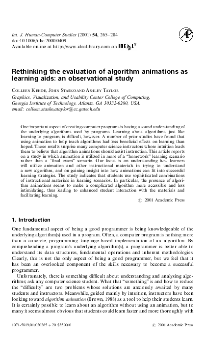 (PDF) Rethinking the Evaluation of Algorithm Animations As Learning ...