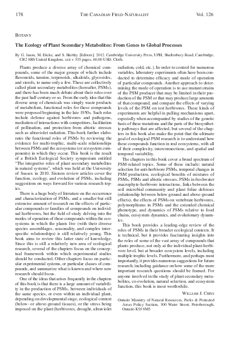 (PDF) The ecology of plant secondary metabolites: from genes to global ...