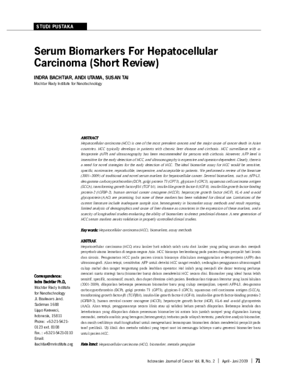 (PDF) Serum Biomarkers For Hepatocellular Carcinoma (Short Review)