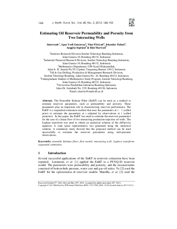 (PDF) Estimating Oil Reservoir Permeability and Porosity from Two ...
