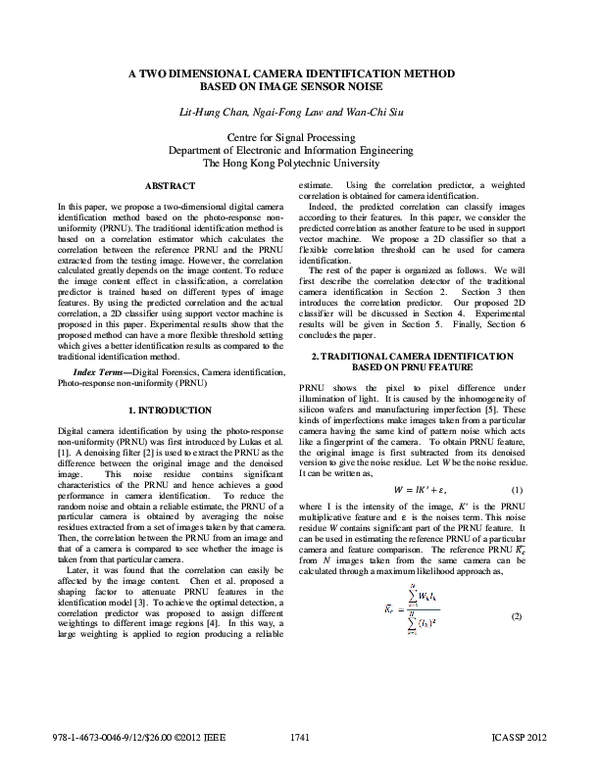 (PDF) A two dimensional camera identification method based on image ...