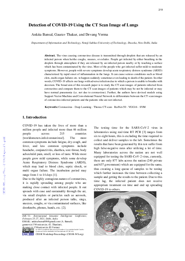 (PDF) Detection of COVID-19 Using the CT Scan Image of Lungs