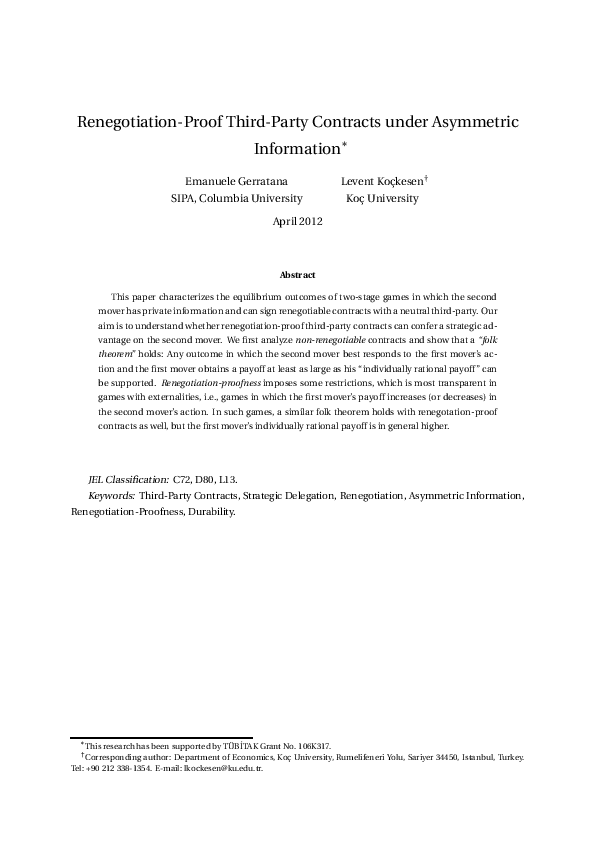 (PDF) Renegotiation-Proof Third-Party Contracts under Asymmetric ...