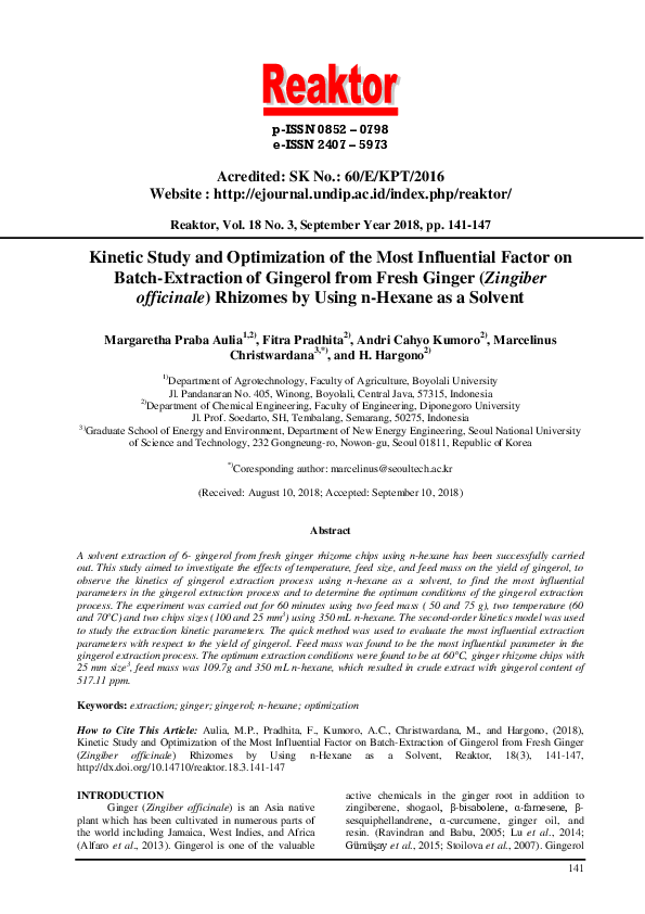 (PDF) Kinetic Study and Optimization of the Most Influential Factor on ...