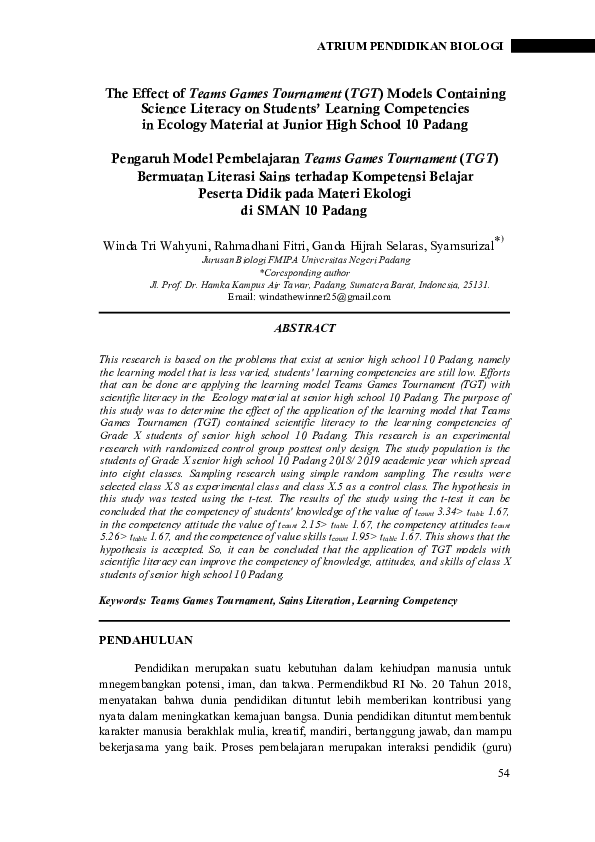 (PDF) The Effect of Teams Games Tournament (TGT) Models Containing ...