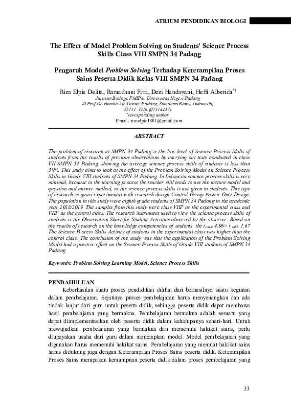 (PDF) The Effect of Model Problem Solving on Students' Science Process ...