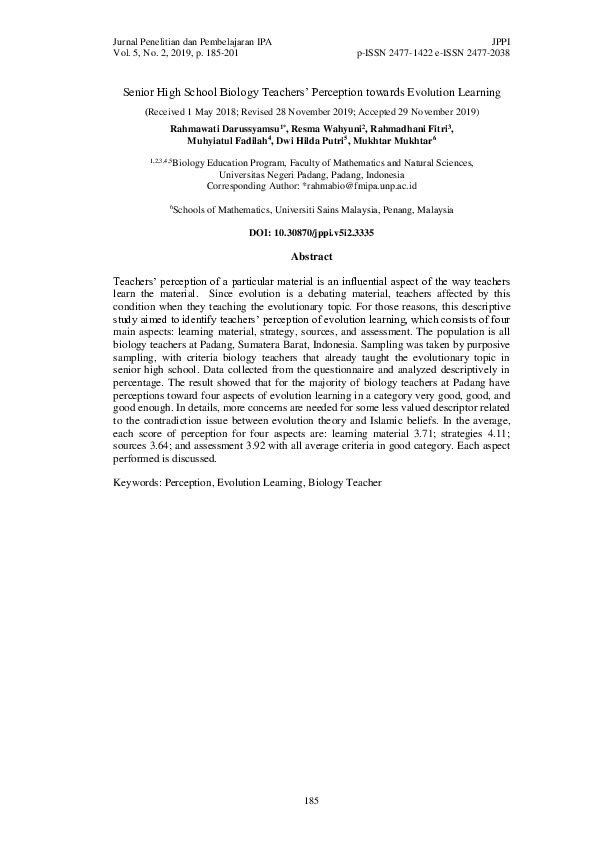 (PDF) Senior High School Biology Teachers’ Perception towards Evolution ...