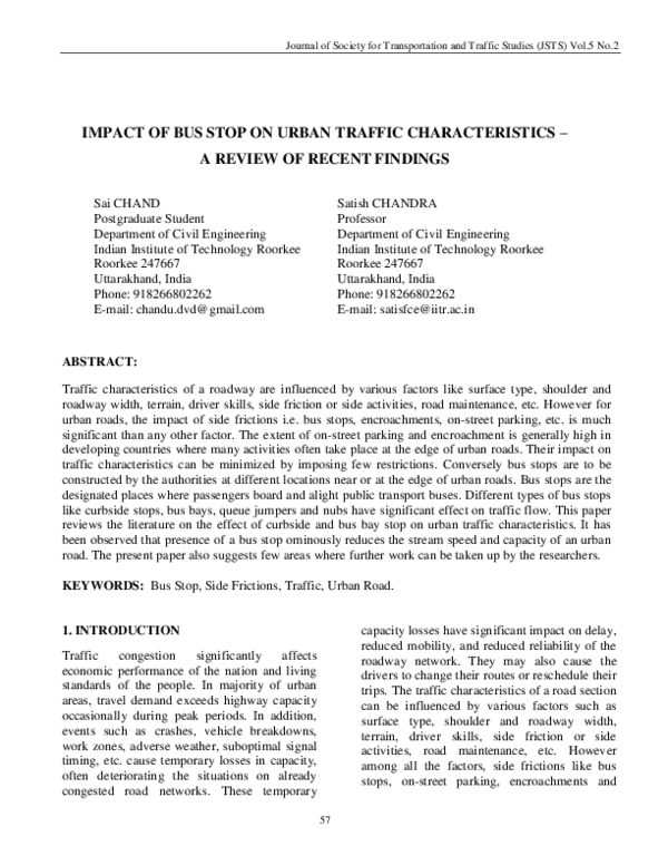 (PDF) Impact of Bus Stop on Urban Traffic Characteristics – a Review of ...