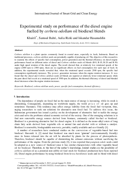 (PDF) Experimental Study on Performance of Diesel Engine Using Bio-Diesel