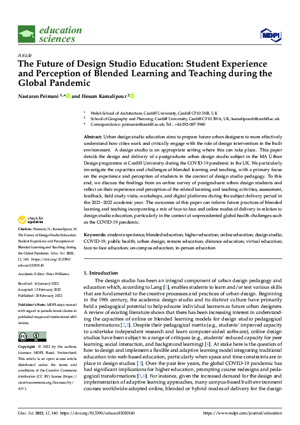 (PDF) The Future of Design Studio Education: Student Experience and ...