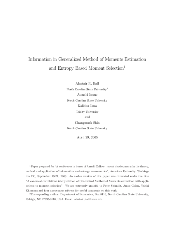 (PDF) Information in generalized method of moments estimation and ...