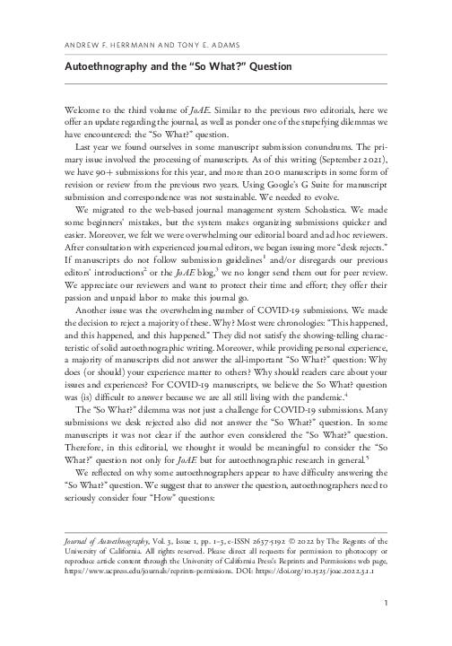 (PDF) Autoethnography and the 