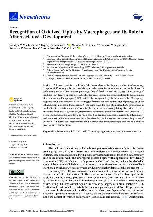(PDF) Recognition of Oxidized Lipids by Macrophages and Its Role in ...
