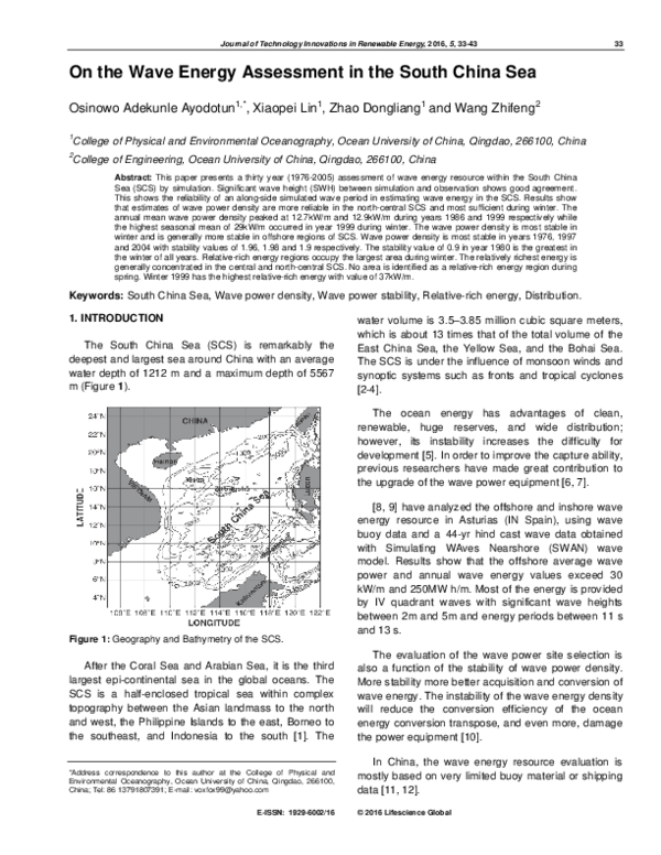 (PDF) On the Wave Energy Assessment in the South China Sea
