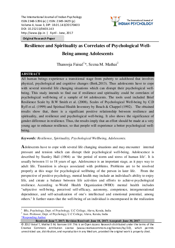 (PDF) Resilience and Spirituality as Correlates of Psychological Well ...